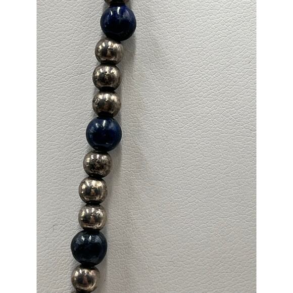 Dobbs Sterling Silver Vintage Ball and Lapis Lazuli 4-5mm Beaded Necklace 20” - Picture 4 of 12